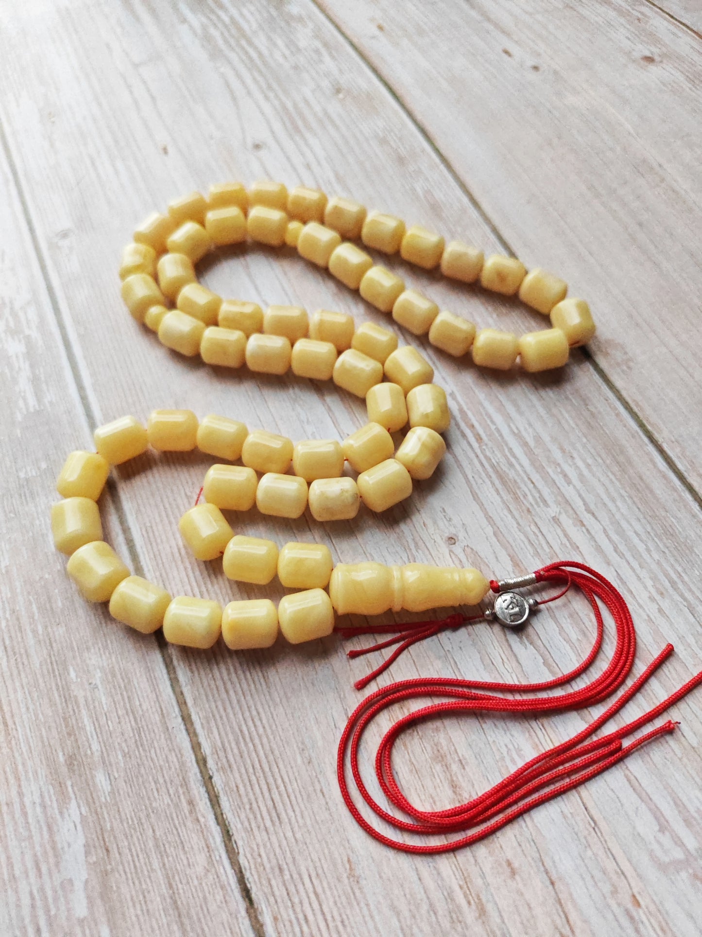 Royal White Baltic Amber Rosary | 59 Barrel Beads, 87g Collectible Piece