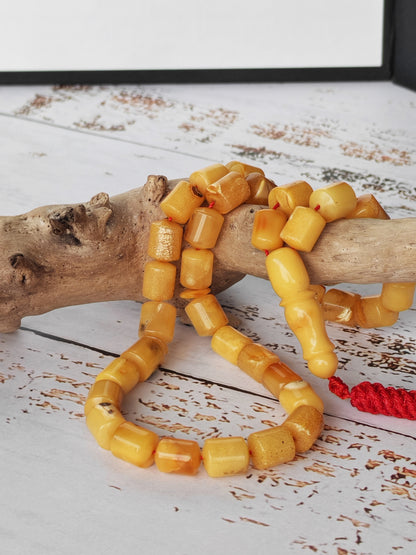 Natural Aged Marble Honey Baltic Amber Tasbih | 42 Barrel Beads | Natural Inclusions | Pocket Size