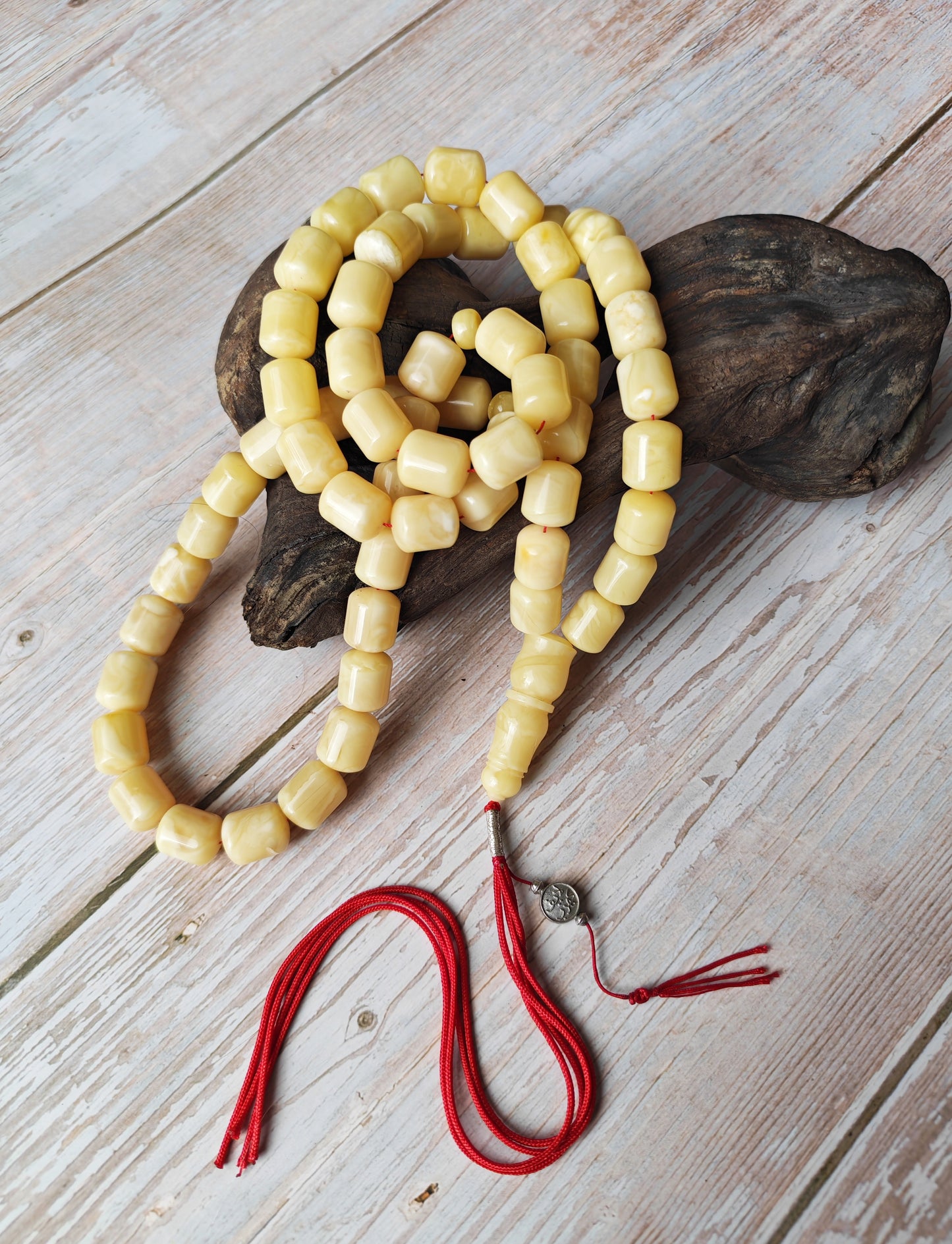 Royal White Baltic Amber Rosary | 59 Barrel Beads, 87g Collectible Piece