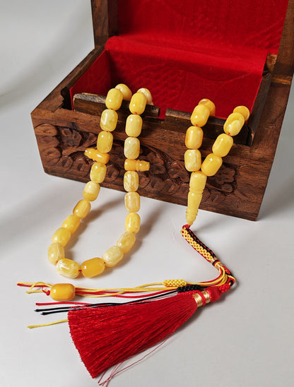 Mature Butterscotch Amber Rosary – 49 Barrel Beads | Deep Honey Accents