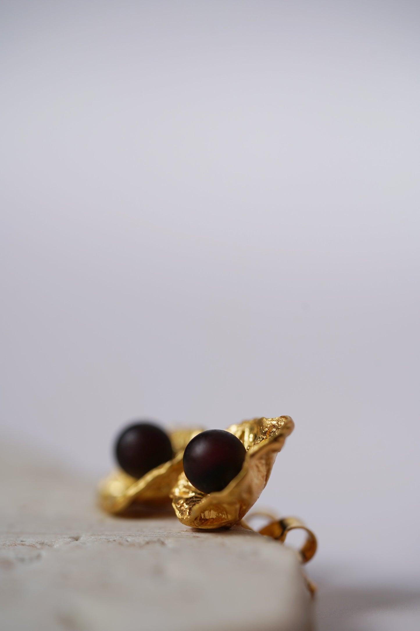 Flower Shaped Earrings with Cherry Matt Amber in Gold Plated Silver