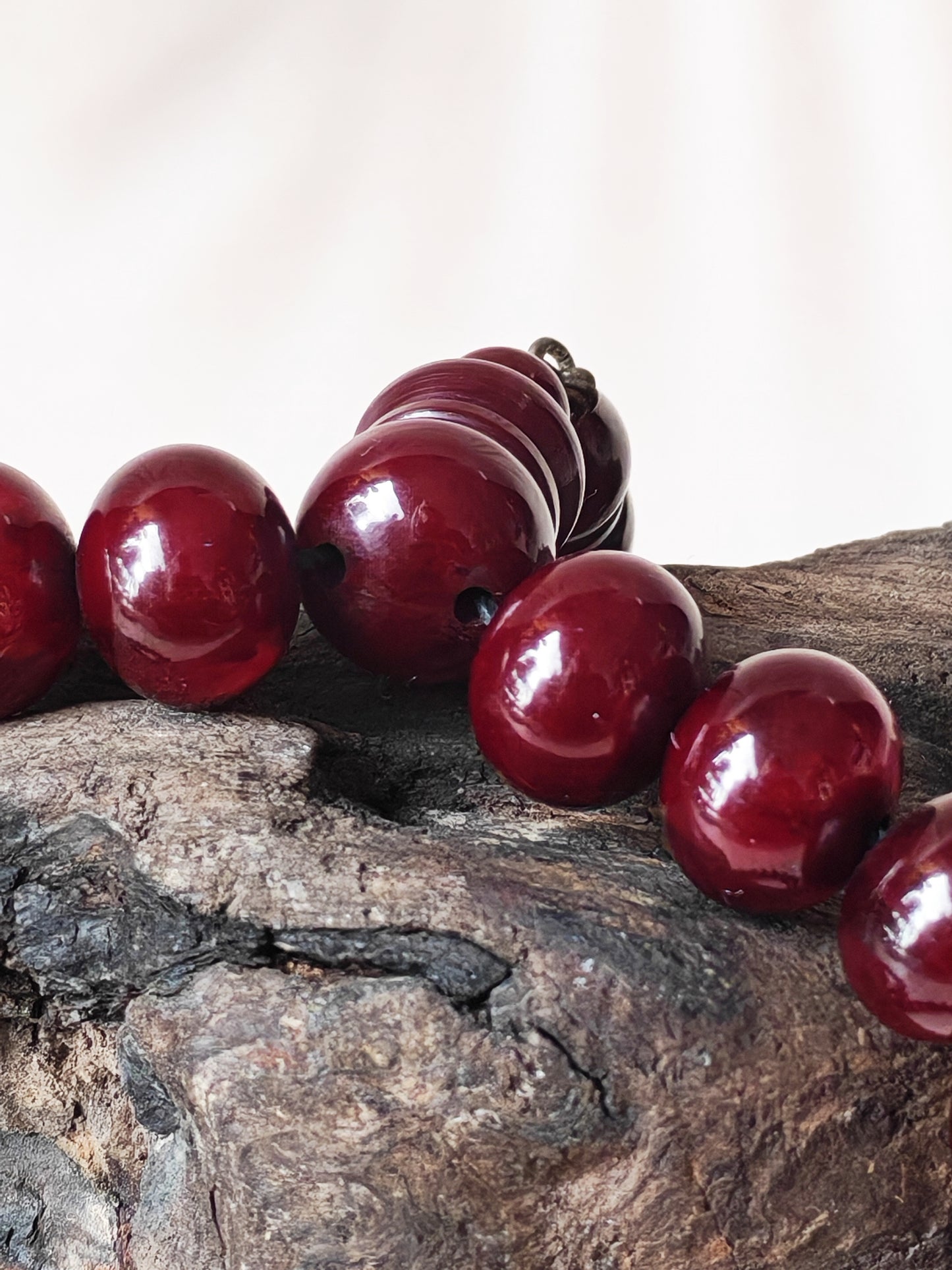 Antique Cherry Amber Faturan Misbah | 87 Beads | Damascus Material Turkish Craft