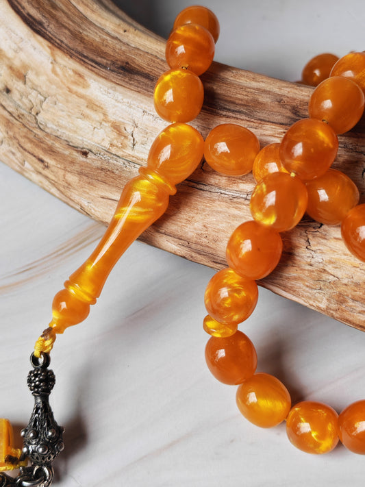 Catalin Bakelite Misbah | 33 Beads in Fiery Lava Flow Pattern