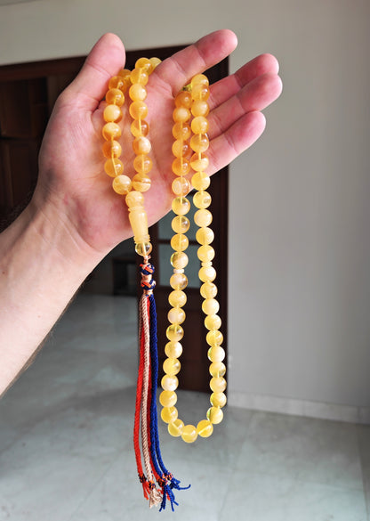 Cloudy Half-Half Baltic Amber Tasbih | 66 Round Beads | 12.5mm