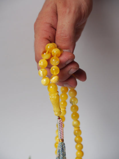 Natural Butterscotch and Royal White Amber Rosary / Misbaha with Certificate