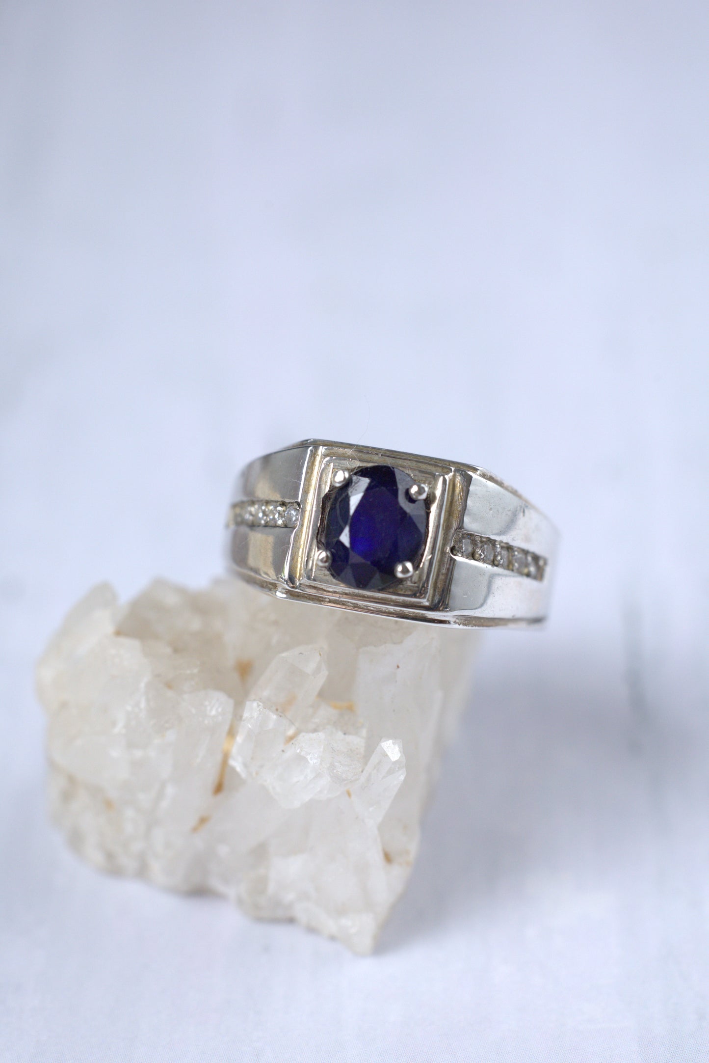 Natural Navy Blue Sapphire Ring in 925 Silver