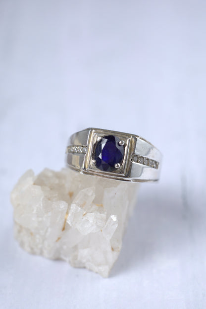 Natural Navy Blue Sapphire Ring in 925 Silver