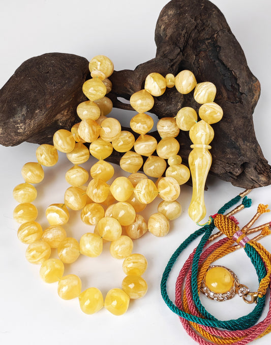 Rare Istanbul-Shape Amber Tasbih 64 Beads – Half Half & Tiger Beads Pattern, Tiger Imam, Premium Collector Grade - 79 g Statement Piece