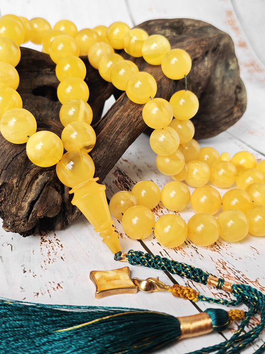 Cloudy Smoky Butterscotch Amber Rosary – 55 Beads 13 mm | Collector’s Statement Piece