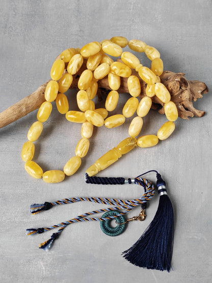 Premium Amber Tasbih 47 Beads – Long Capsule Shape, Triple Super Quality, 59.3g