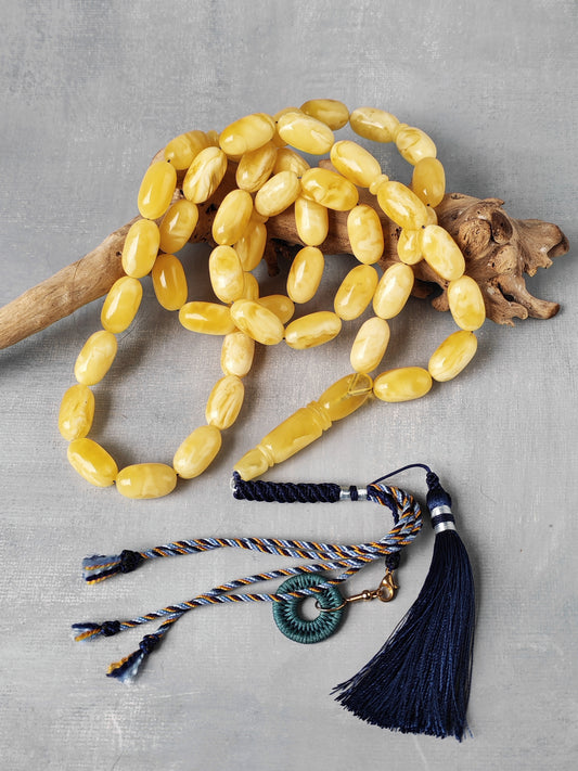 Premium Amber Tasbih 47 Beads – Long Capsule Shape, Triple Super Quality, 59.3g