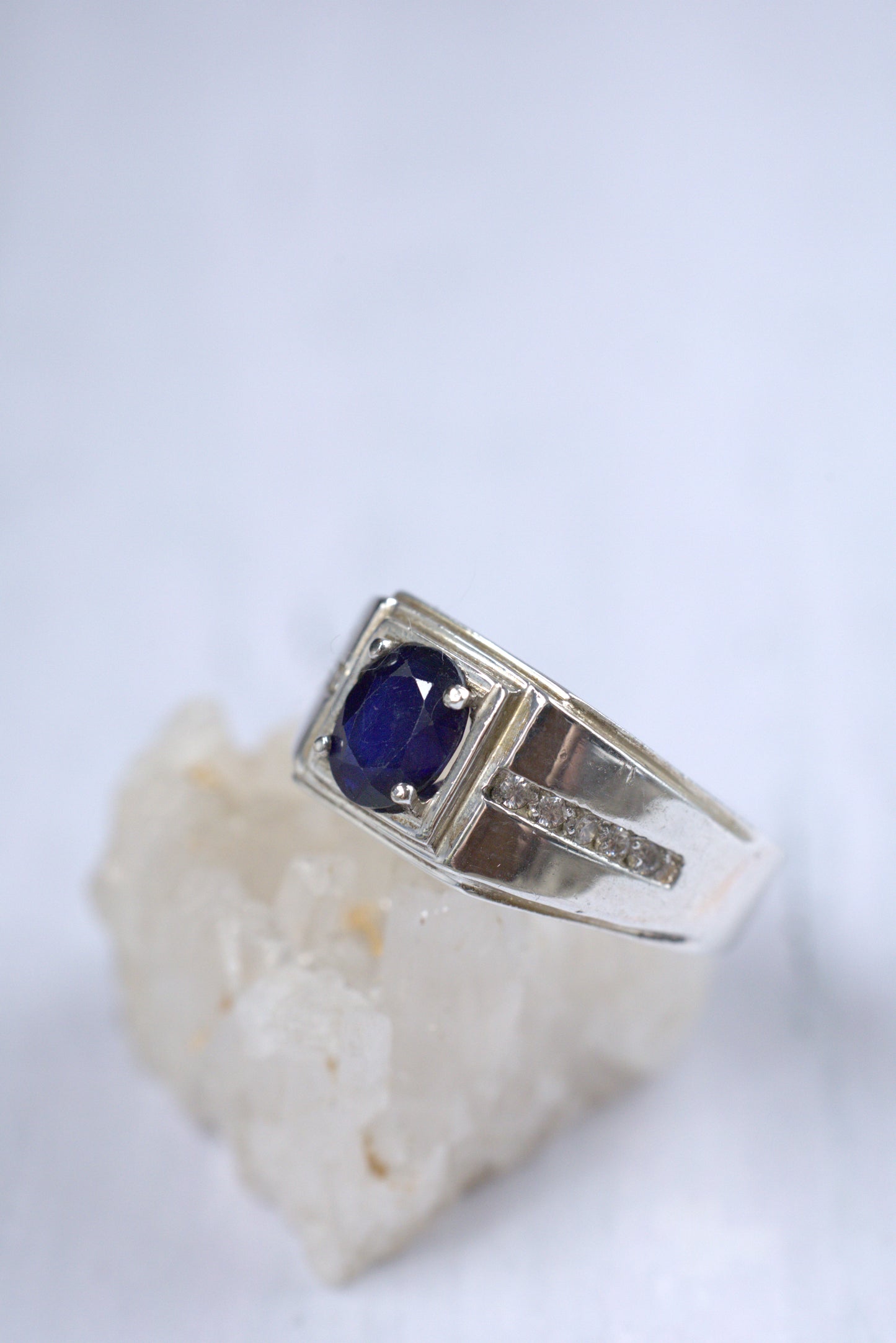 Natural Navy Blue Sapphire Ring in 925 Silver