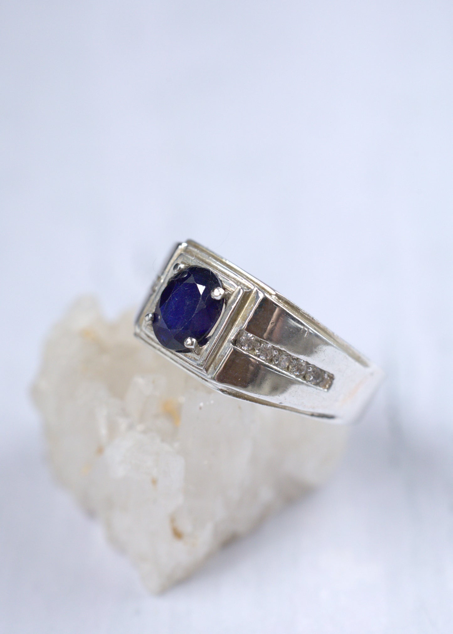Natural Navy Blue Sapphire Ring in 925 Silver