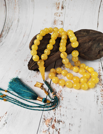 Cloudy Smoky Butterscotch Amber Rosary – 55 Beads 13 mm | Collector’s Statement Piece