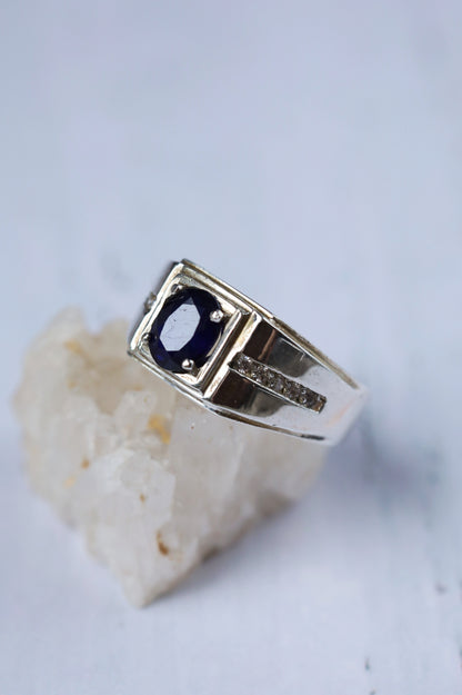 Natural Navy Blue Sapphire Ring in 925 Silver