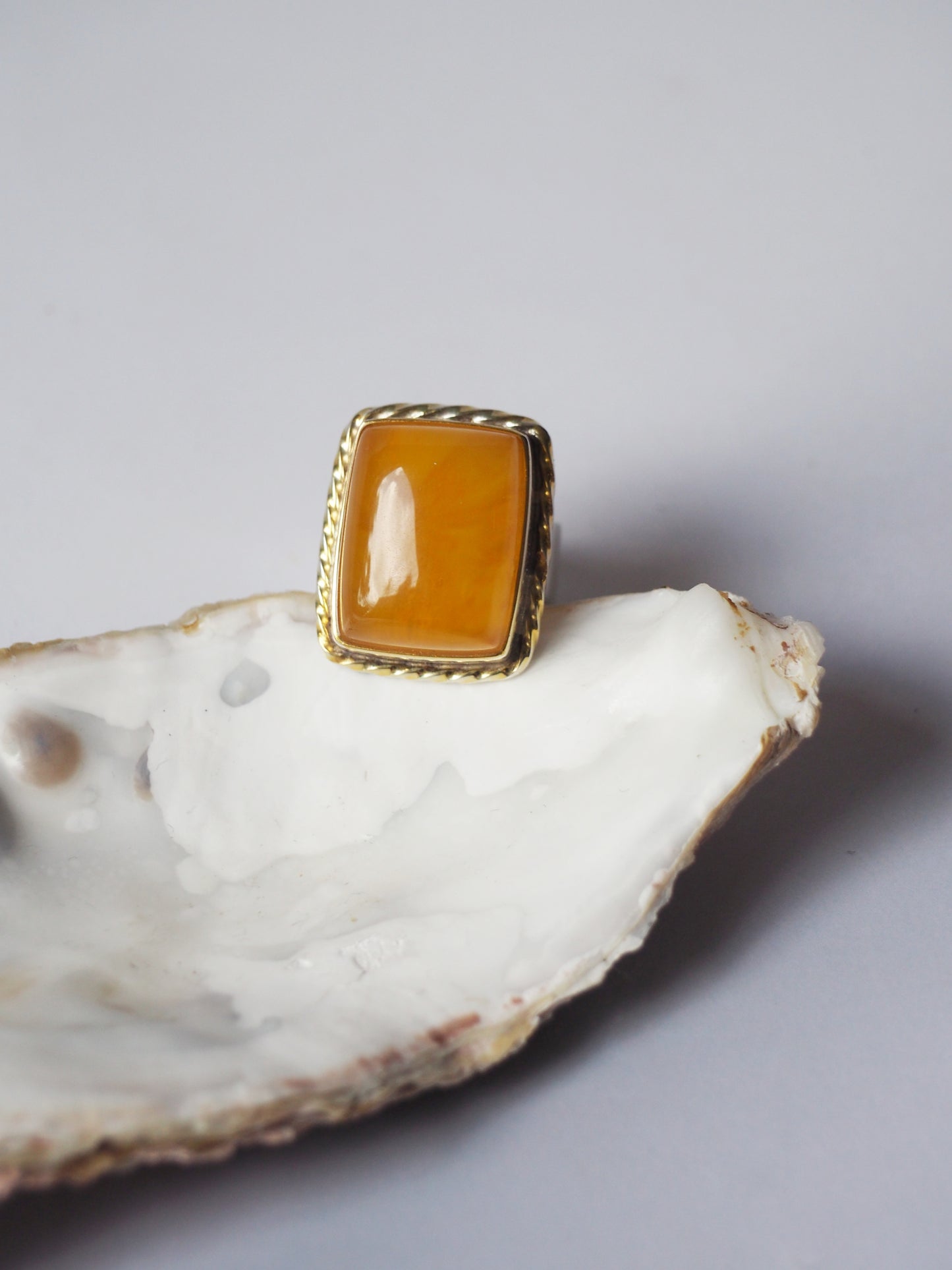 Rectangular Honey Amber Ring