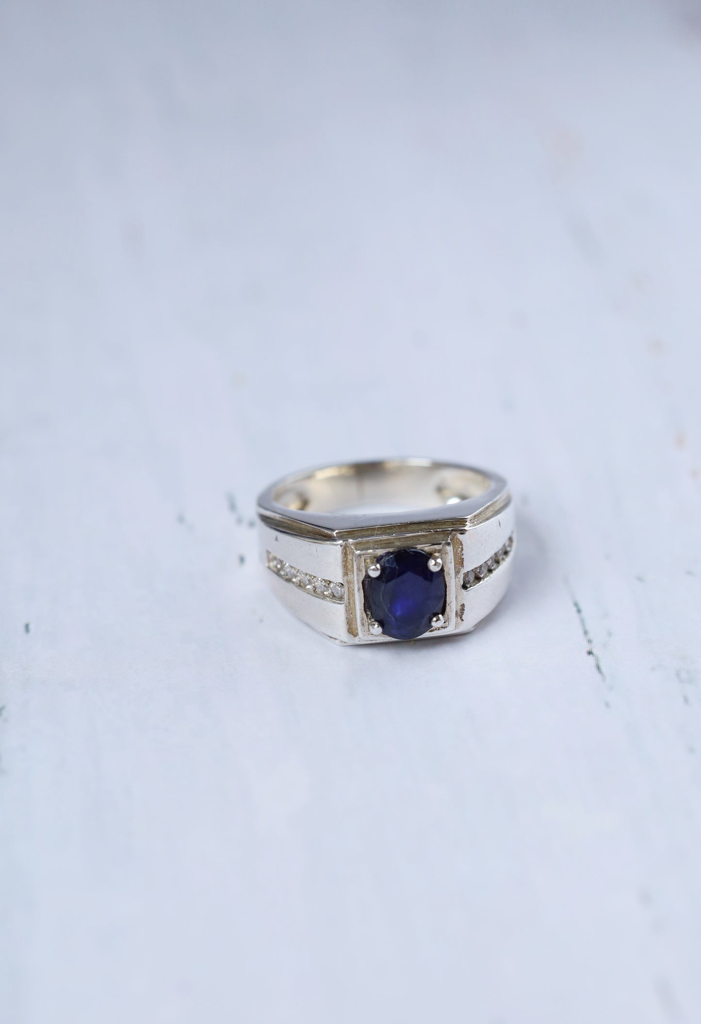 Natural Navy Blue Sapphire Ring in 925 Silver