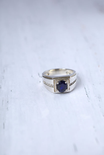 Natural Navy Blue Sapphire Ring in 925 Silver