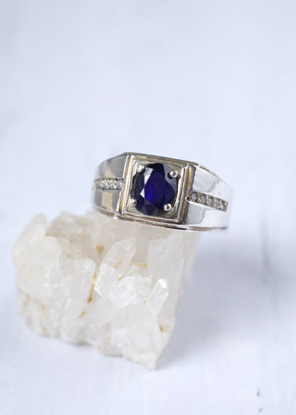 Natural Navy Blue Sapphire Ring in 925 Silver