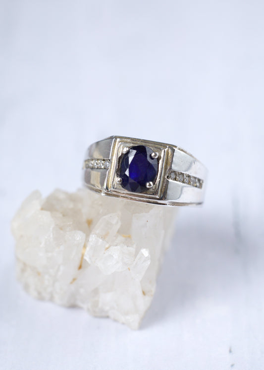 Natural Navy Blue Sapphire Ring in 925 Silver
