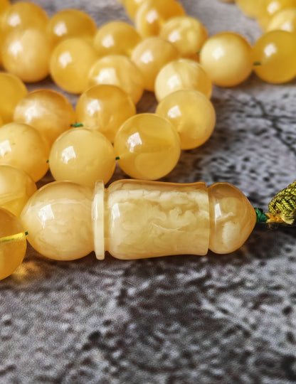 Unique Jumbo Half-Half Baltic Amber Misbah | 124g Statement Piece with Amber Pendant - 63 Beads
