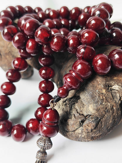 Antique Cherry Amber Faturan Misbah | 87 Beads | Damascus Material Turkish Craft