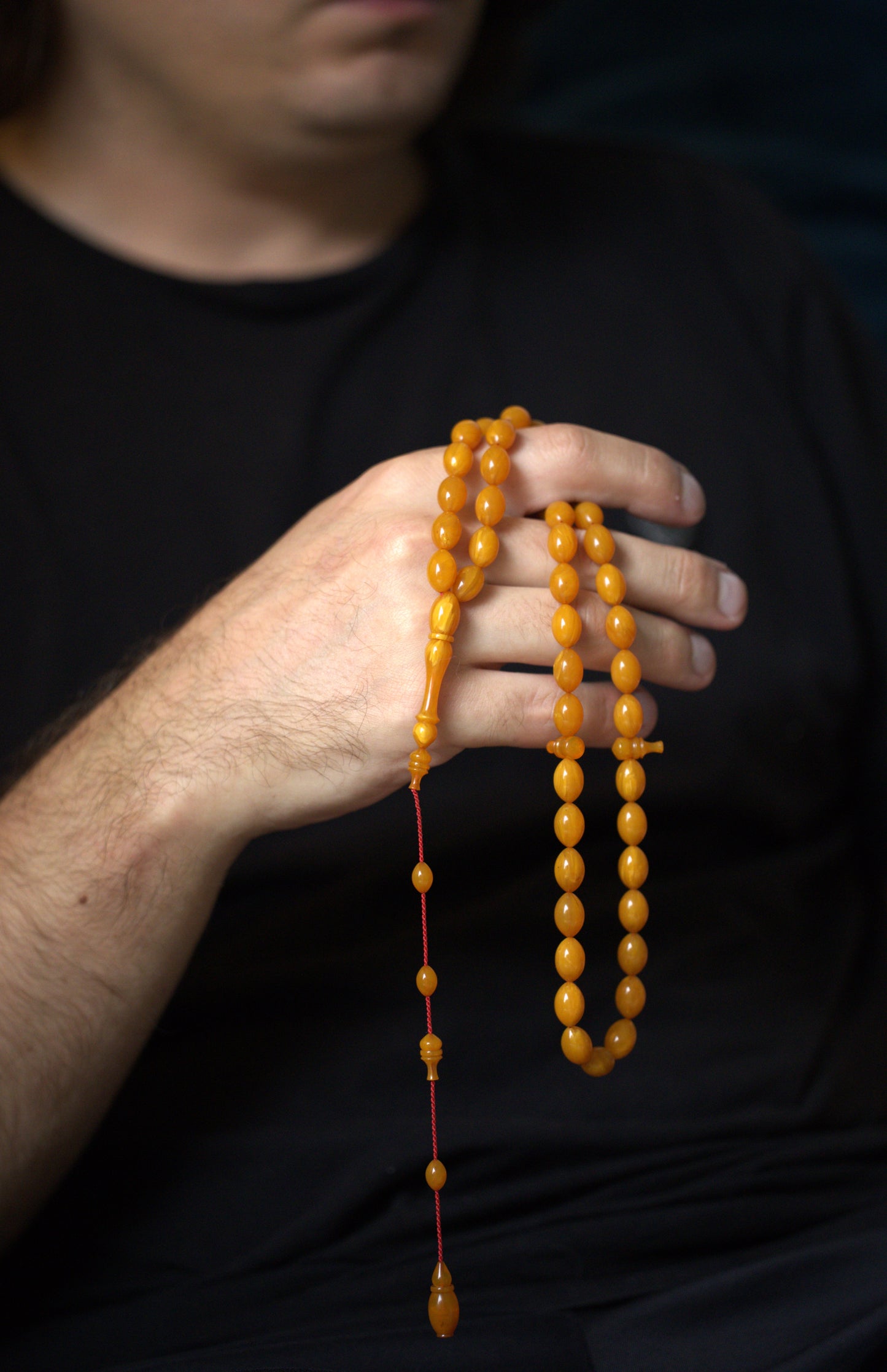 German Bakelite Tasbih by Muhammad Ozgan – 45 Olive-Shaped Beads | Lightweight | CarvaCraft Material | Turkish Craft