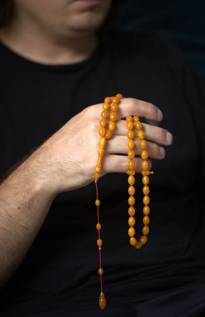 German Bakelite Tasbih by Muhammad Ozgan – 45 Olive-Shaped Beads | Lightweight | CarvaCraft Material | Turkish Craft
