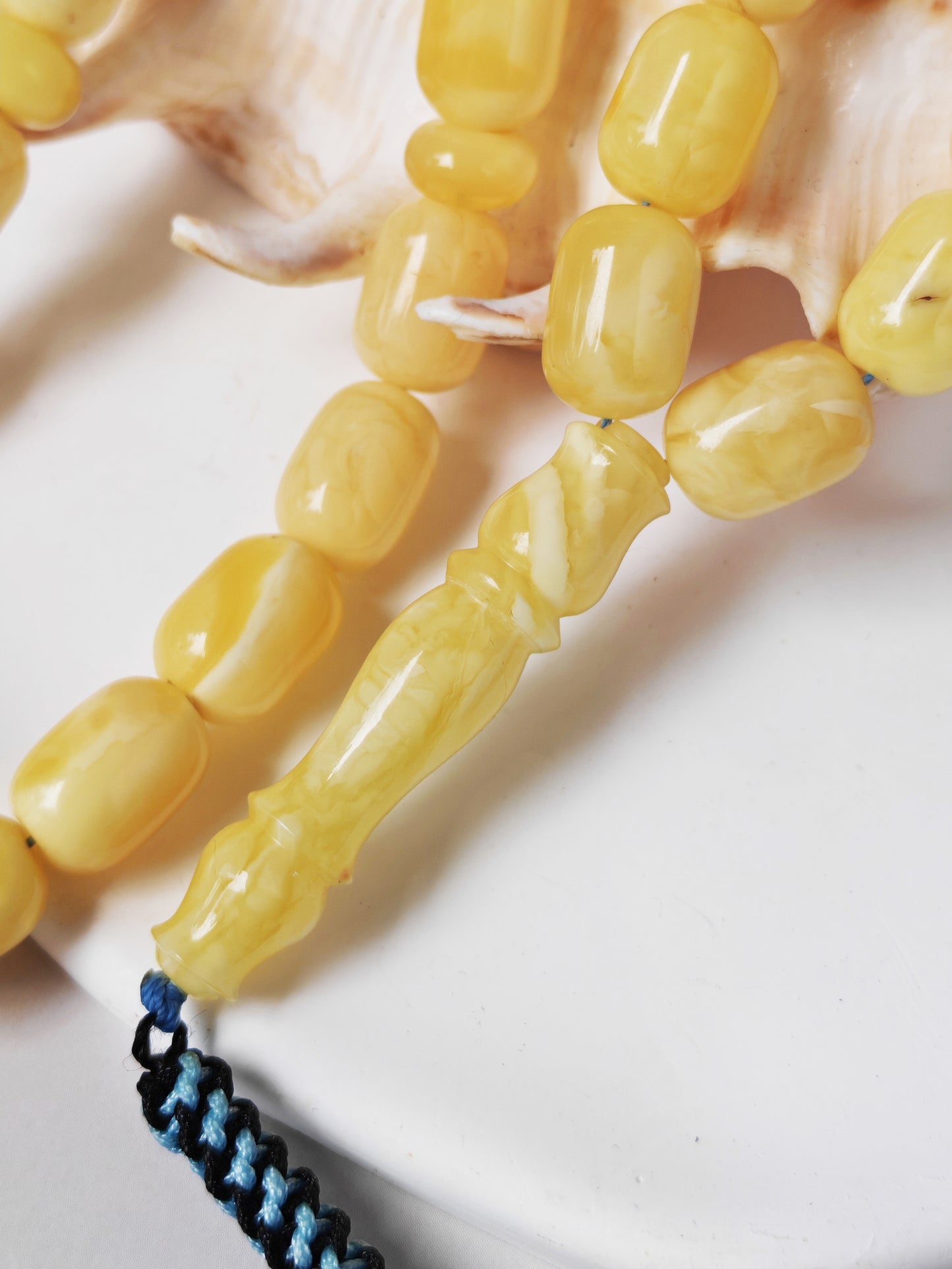 Bright Milk With Honey Inclusions Amber Rosary – 33 Barrel Beads | Unique Long Imam