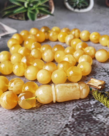 Unique Jumbo Half-Half Baltic Amber Misbah | 124g Statement Piece with Amber Pendant - 63 Beads