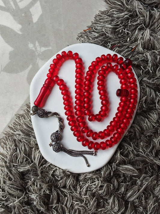 Antique German Bakelite Rosary | Red Donut Beads | 99 Beads