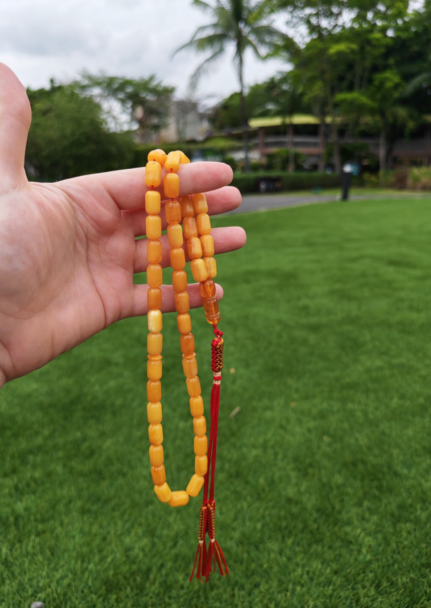 Small Aged Butterscotch & Honey Amber Rosary – 45 Barrel Shape Beads