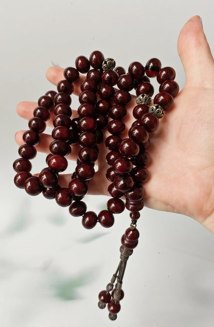 Antique Cherry Amber Faturan Misbah | 87 Beads | Damascus Material Turkish Craft