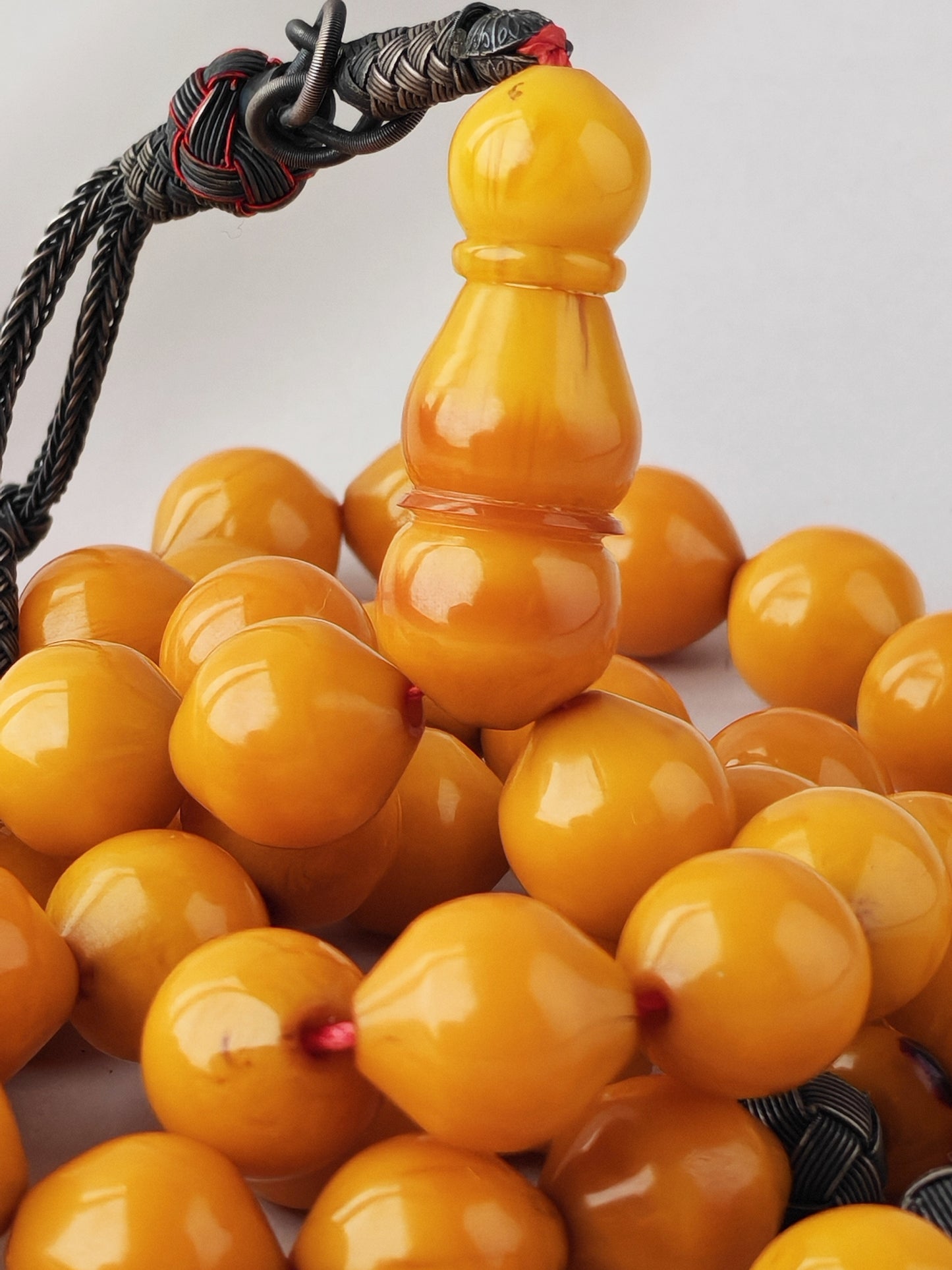 Yellow & Red Vein Belgian Bakelite Tasbih | 55 Istanbul Beads | Silver 1000 | Egyptian Master | 84g