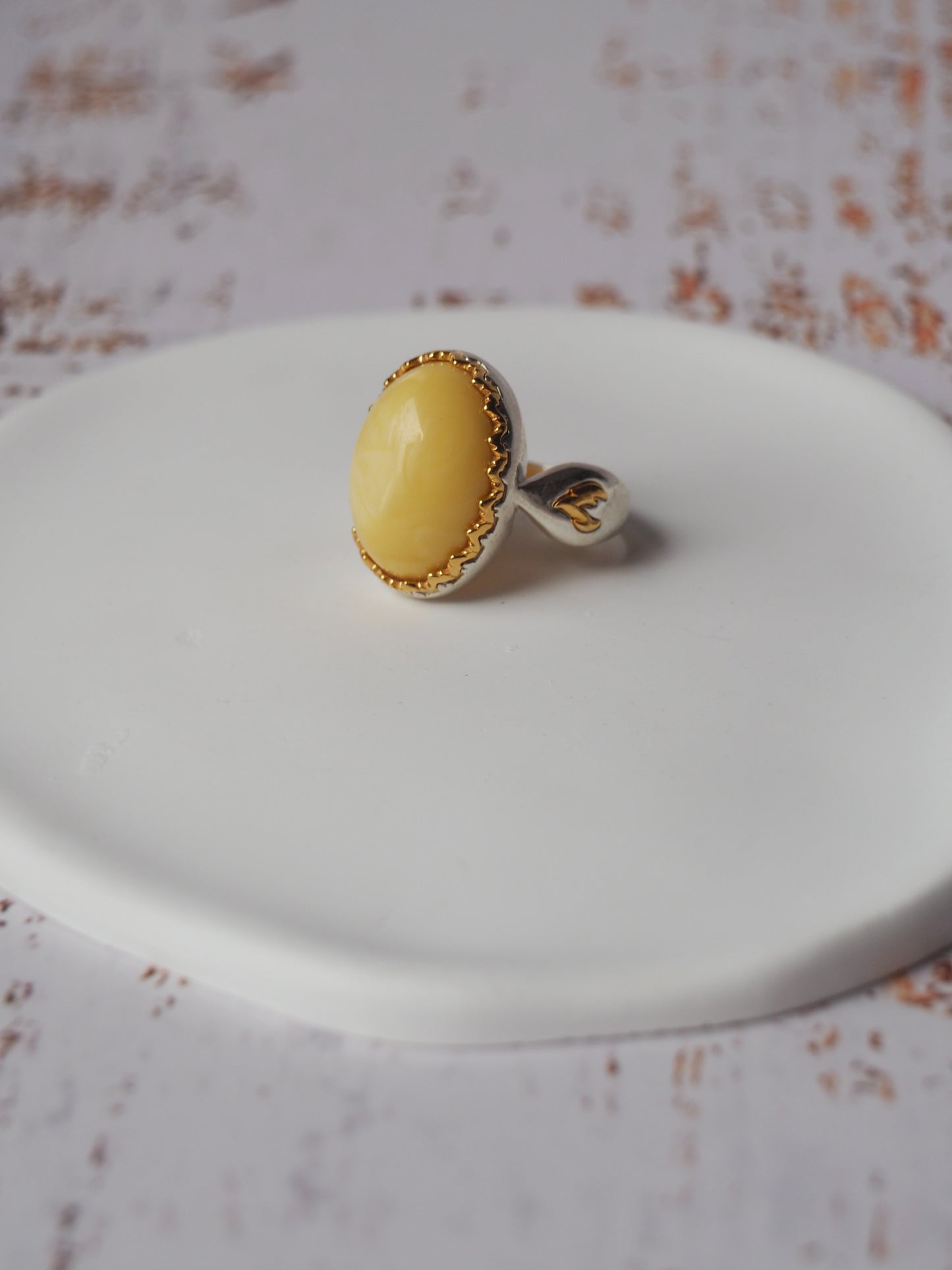 Solid Matt Butterscotch Oval Amber Ring in Silver 925