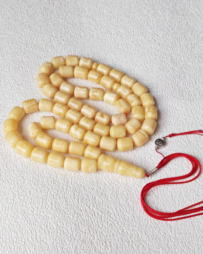 Royal White Baltic Amber Rosary | 59 Barrel Beads, 87g Collectible Piece