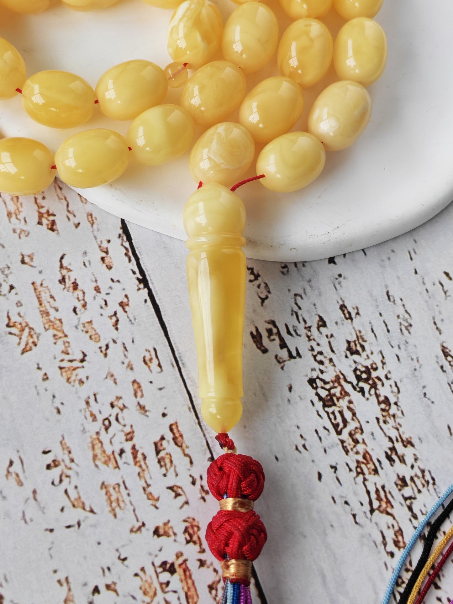 Natural Amber Misbah | Pigeon Egg Shape | 45 Beads | Half Half Imam