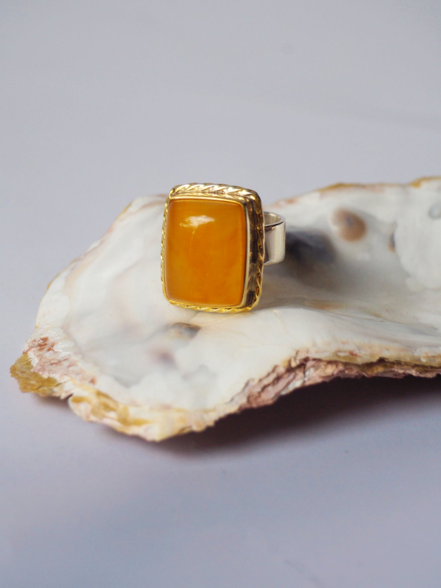 Rectangular Honey Amber Ring