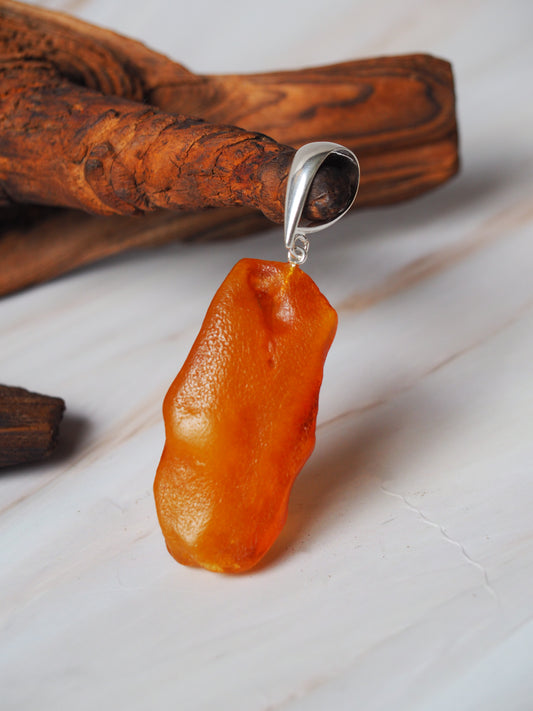 Raw Amber Pendant with Bold Silver Hook