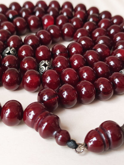 Antique Cherry Amber Faturan Misbah | 87 Beads | Damascus Material Turkish Craft
