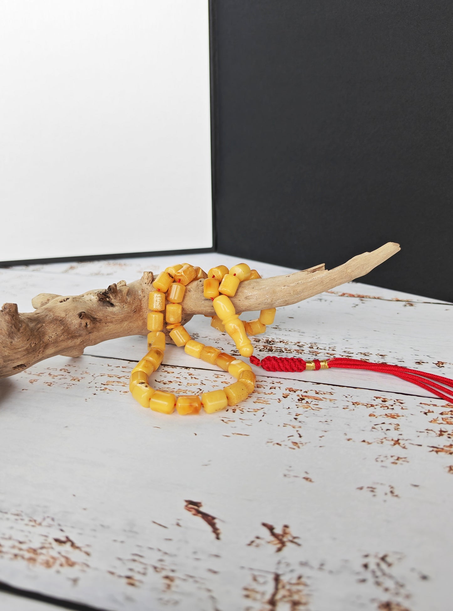 Natural Aged Marble Honey Baltic Amber Tasbih | 42 Barrel Beads | Natural Inclusions | Pocket Size