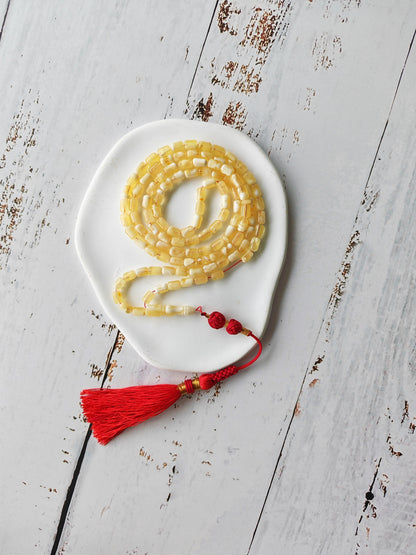 Mosaic Citron and White Baltic Amber Tasbih | 114 Beads | 7.4 x 4.6mm Micro | Ultra Lightweight