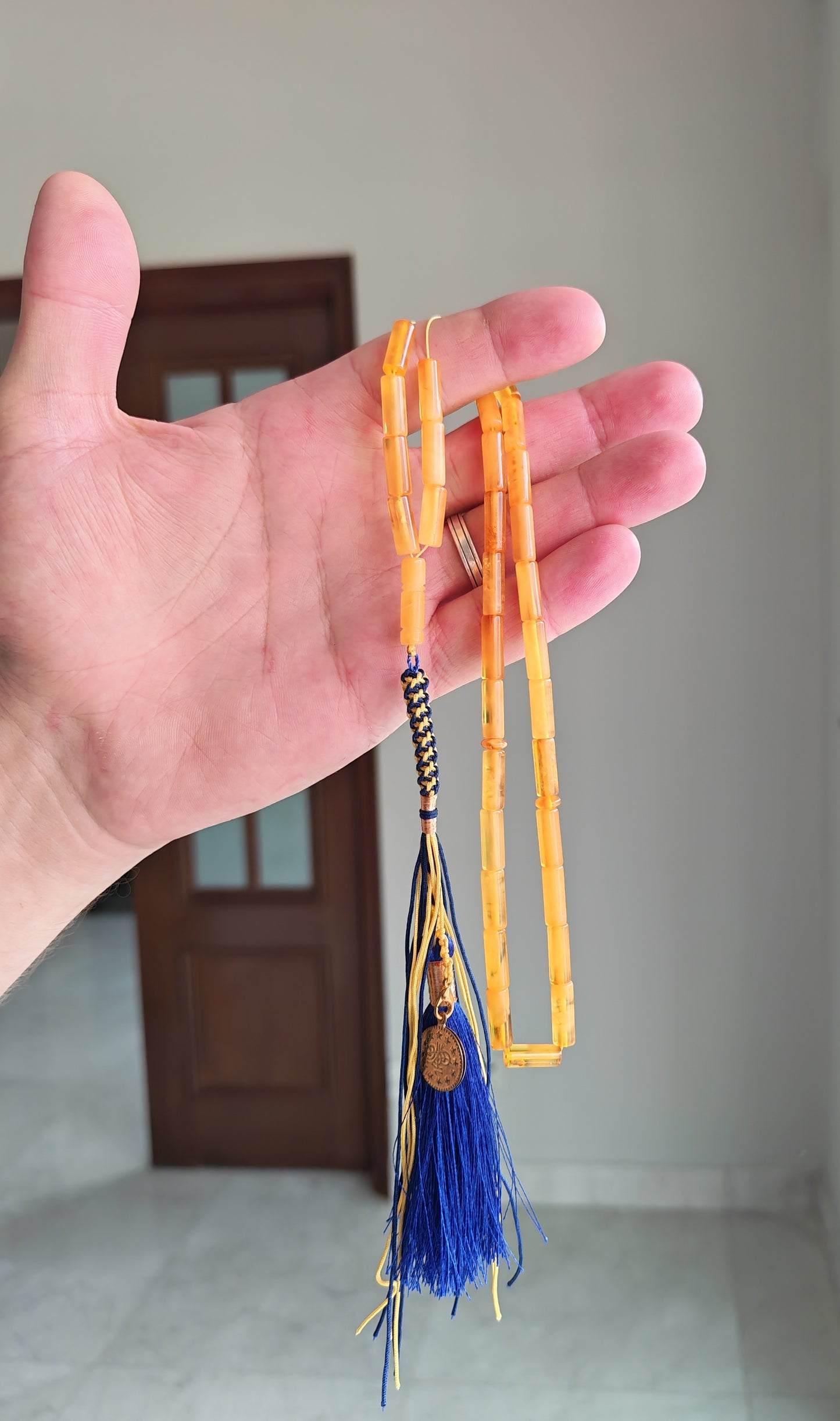 Cylinder Shape Aged Honey Amber Micro Rosary | 32 Beads
