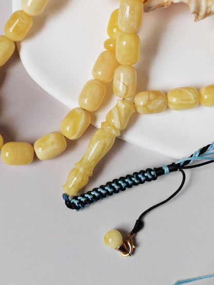 Bright Milk With Honey Inclusions Amber Rosary – 33 Barrel Beads | Unique Long Imam