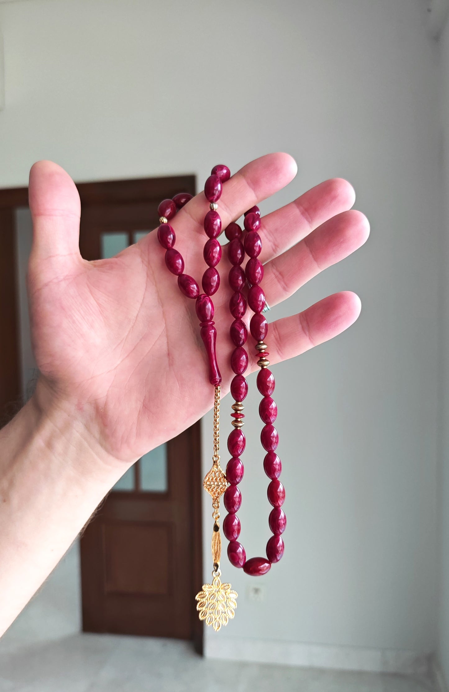 Deep Burgundy American Bakelite Tasbih | 37 Olive Beads