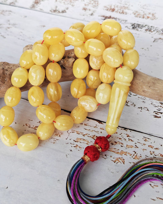 Natural Amber Misbah | Pigeon Egg Shape | 45 Beads | Half Half Imam