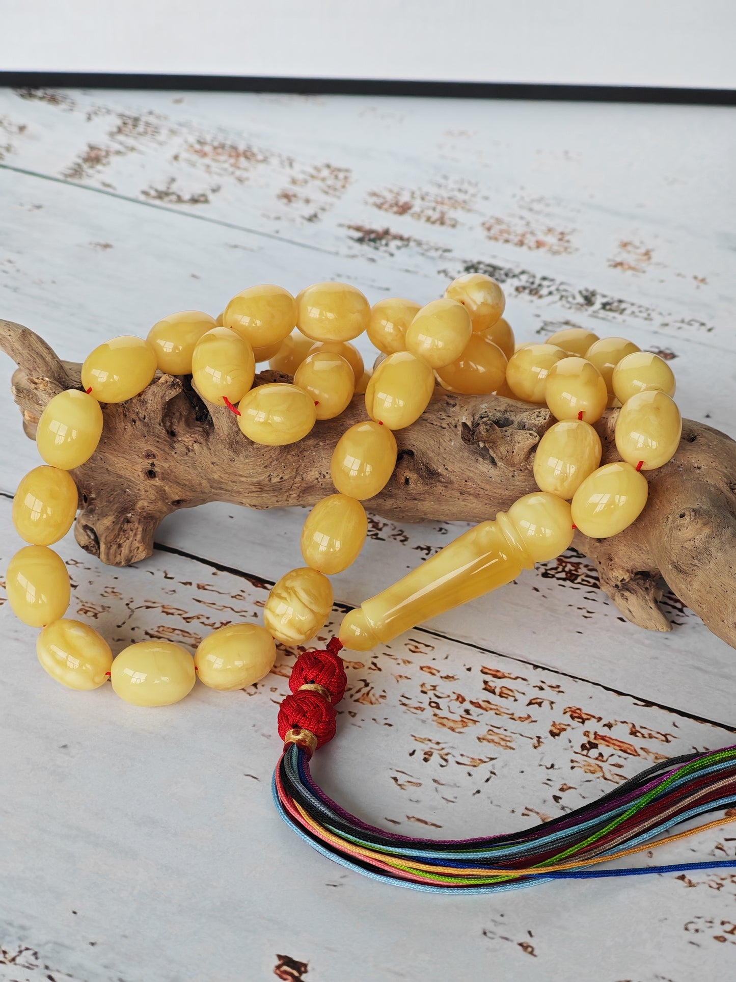 Natural Amber Misbah | Pigeon Egg Shape | 45 Beads | Half Half Imam