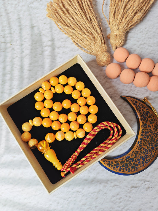 Antique Natural Aged White, Honey Marble Amber Rosary 39 Beads