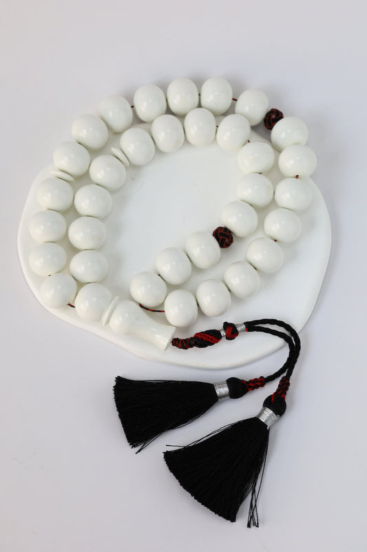 Rare White French Galalith Misbah – 33 Donut Beads