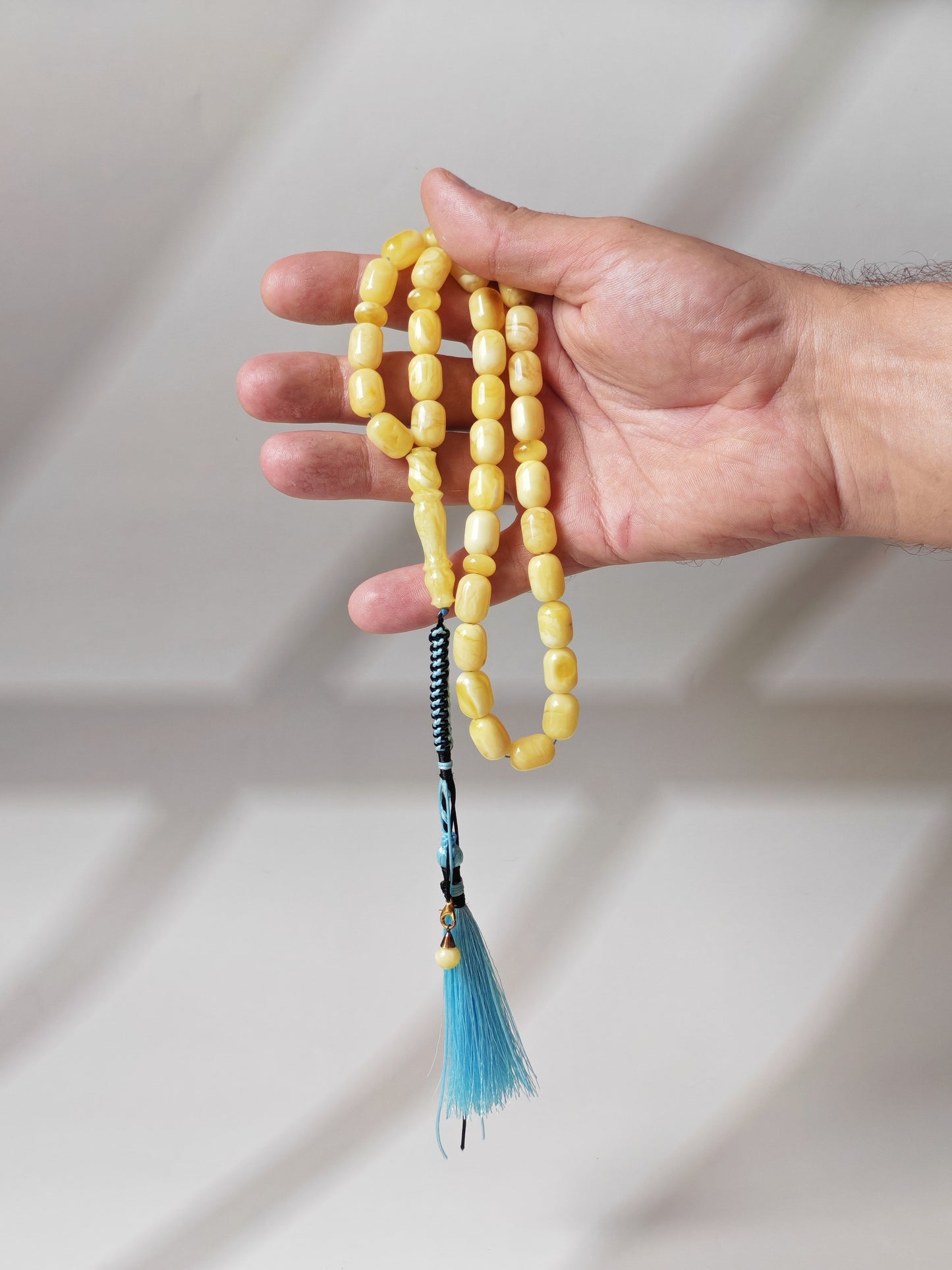 Bright Milk With Honey Inclusions Amber Rosary – 33 Barrel Beads | Unique Long Imam
